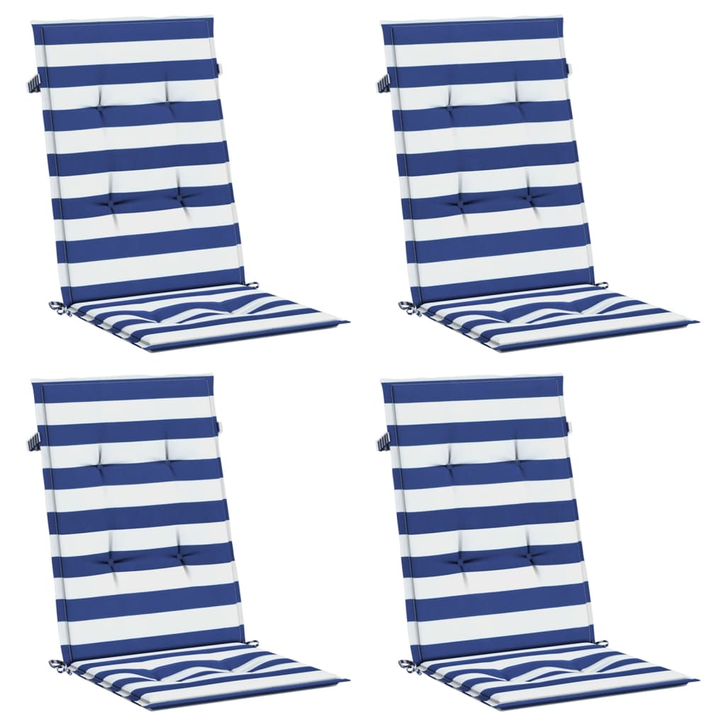 High Back Cushions 4 pcs. Blue &amp; White Striped Fabric