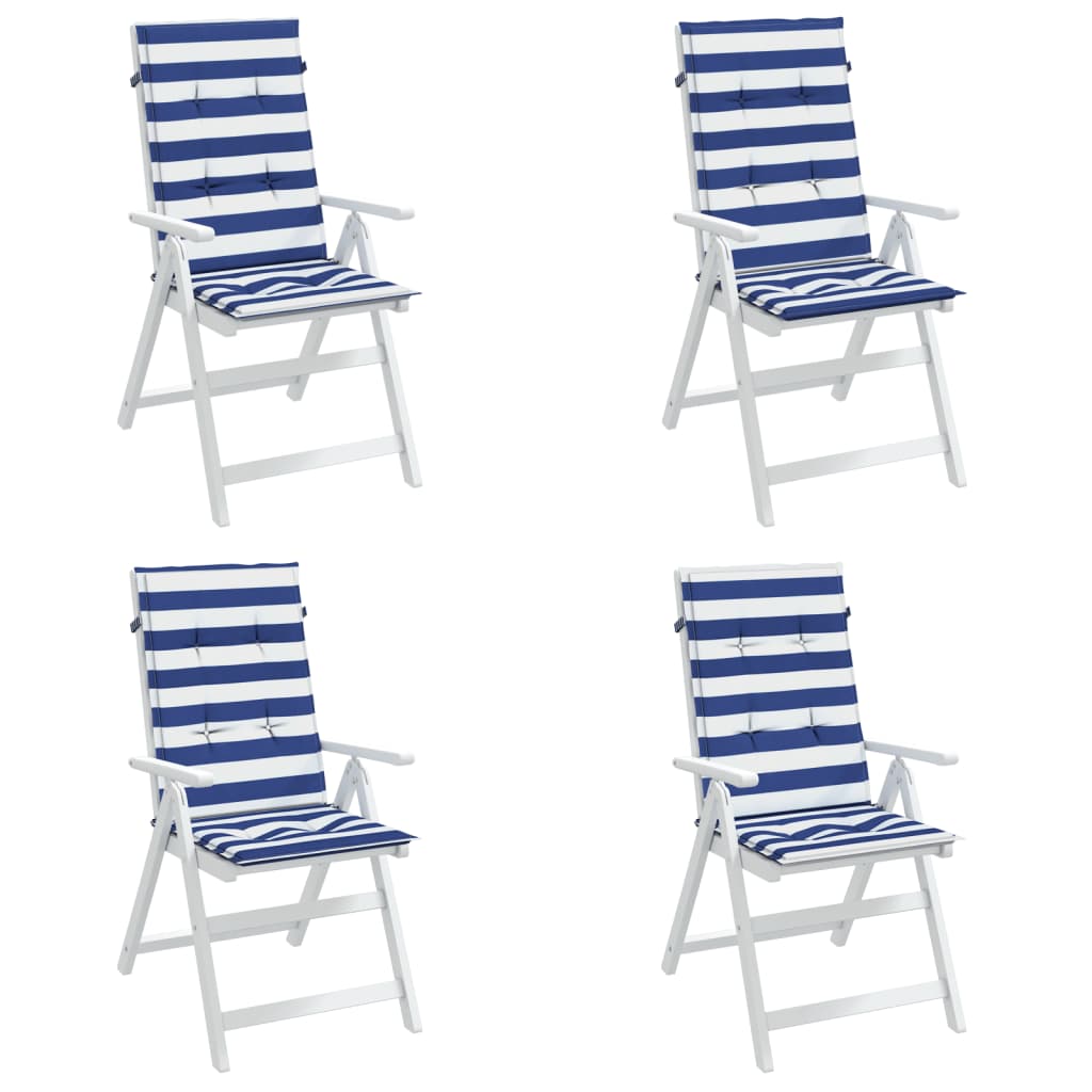 High Back Cushions 4 pcs. Blue &amp; White Striped Fabric