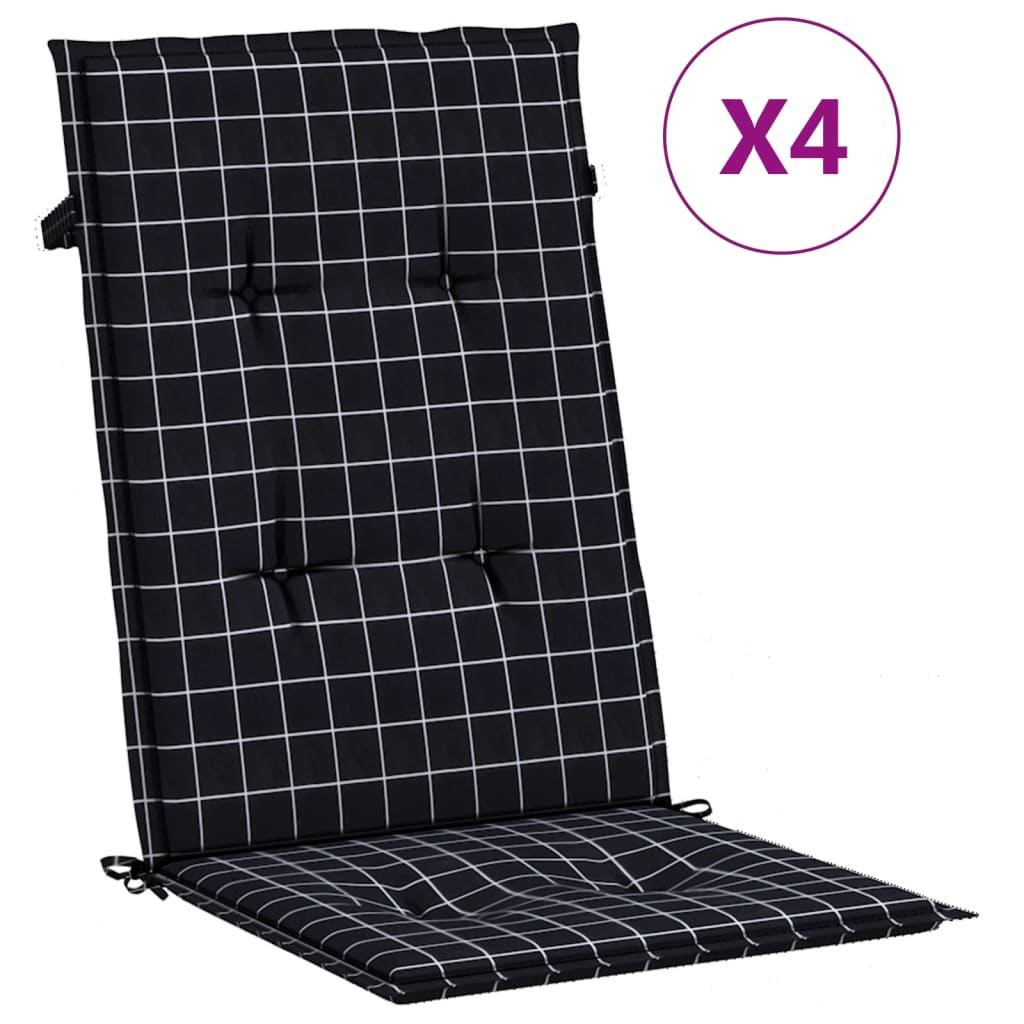 High-back cushions 4 pieces black check fabric