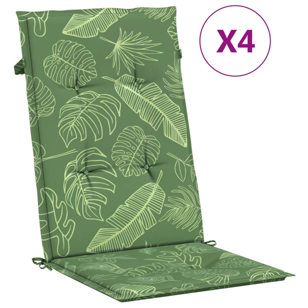 High-back cushions 4 pcs. leaf pattern fabric