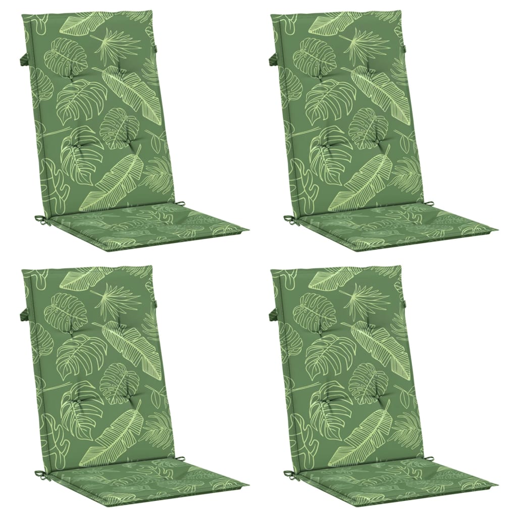 High-back cushions 4 pcs. leaf pattern fabric