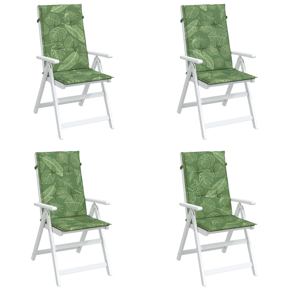 High-back cushions 4 pcs. leaf pattern fabric