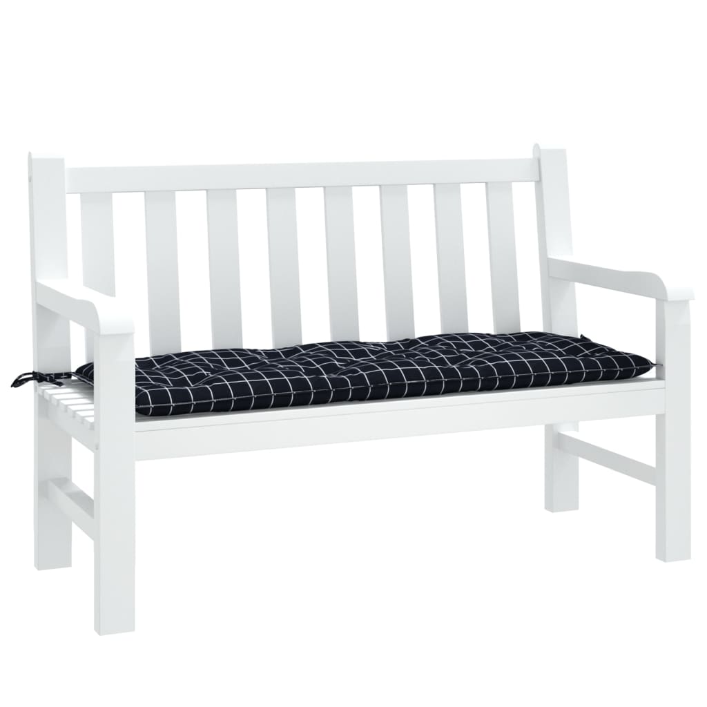 Garden Bench Cushion Black Check Pattern 120x50x7 cm Fabric