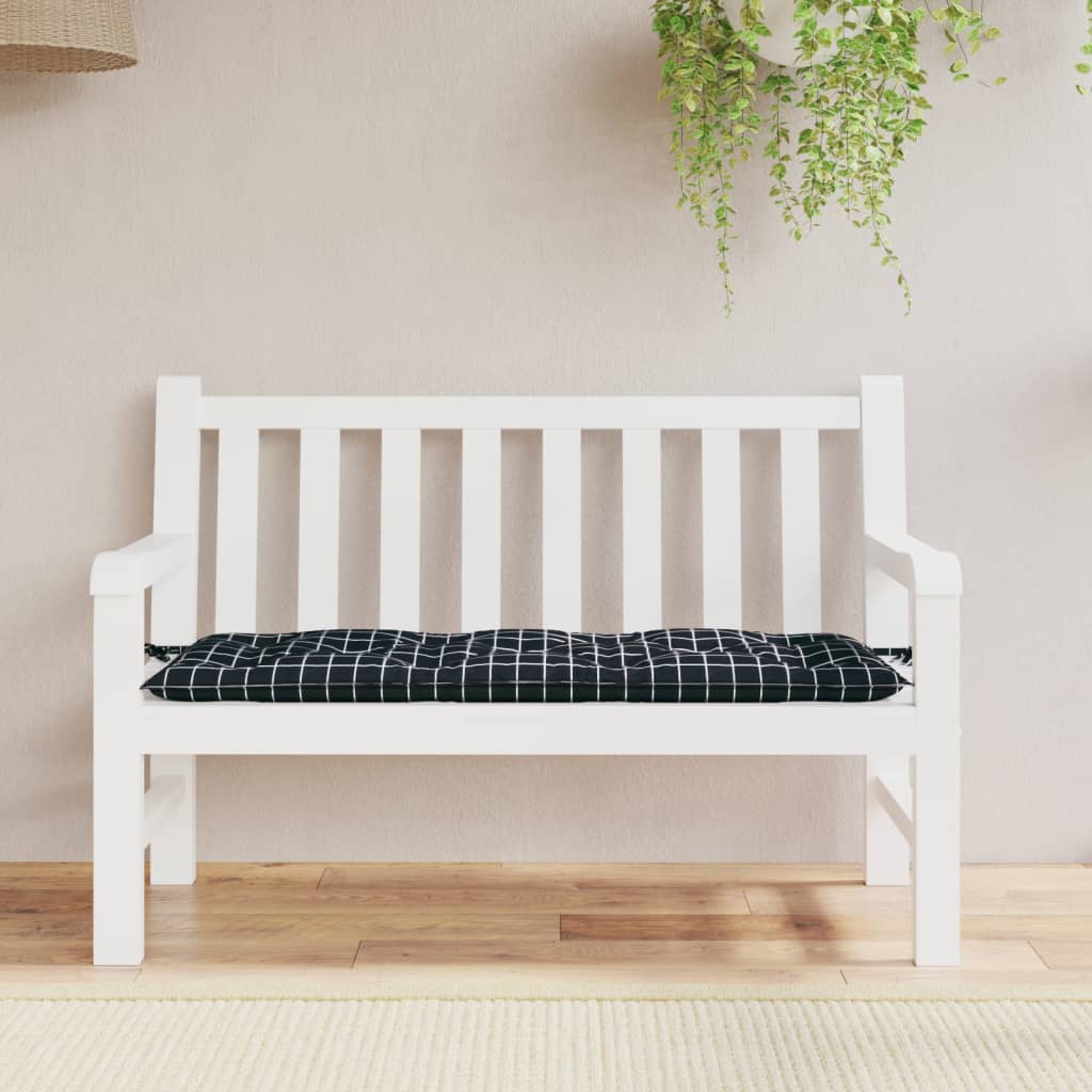 Garden Bench Cushion Black Check Pattern 120x50x7 cm Fabric