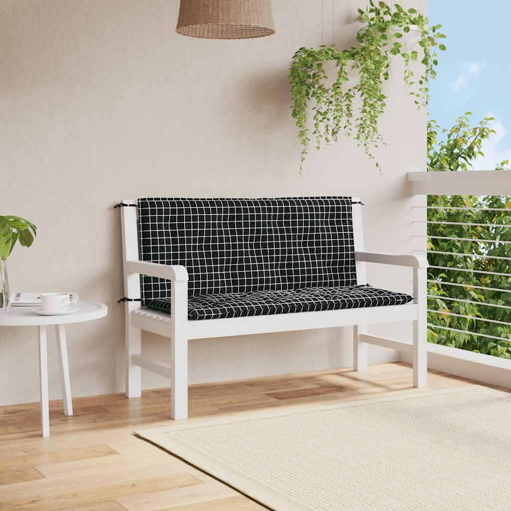 Gartenbank-Auflagen 2 Stk. Schwarz Karomuster 120x50x7 cm Stoff