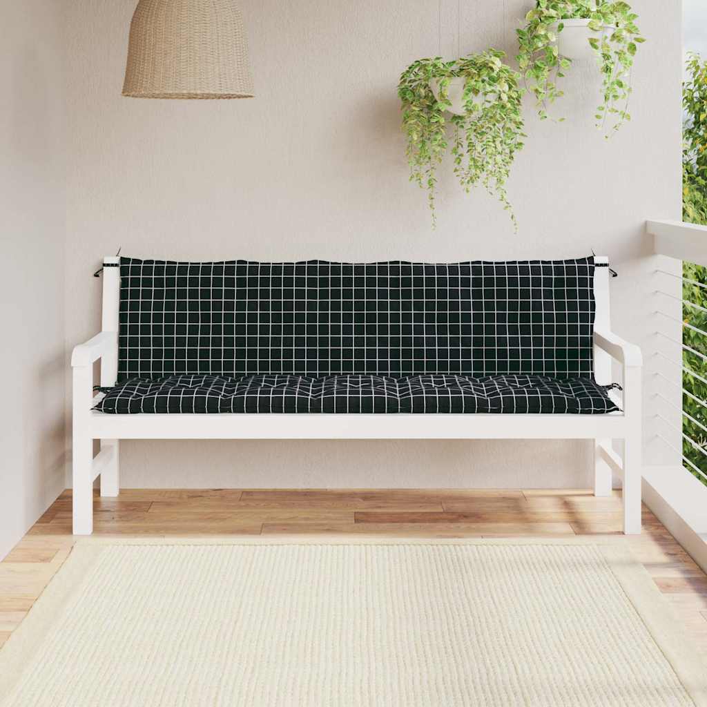 Gartenbank-Auflagen 2 Stk. Schwarz Karomuster Oxford-Gewebe