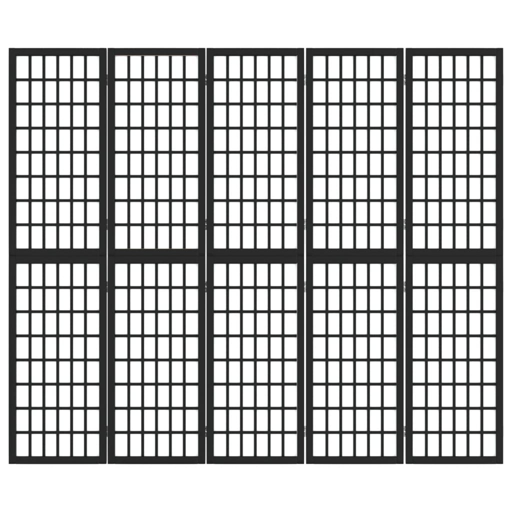 5-tlg. Paravent Japanischer Stil Faltbar 200x170 cm Schwarz