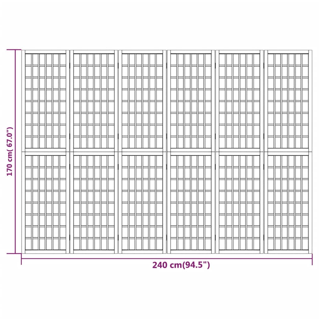 6-tlg. Paravent Japanischer Stil Faltbar 240x170 cm Schwarz