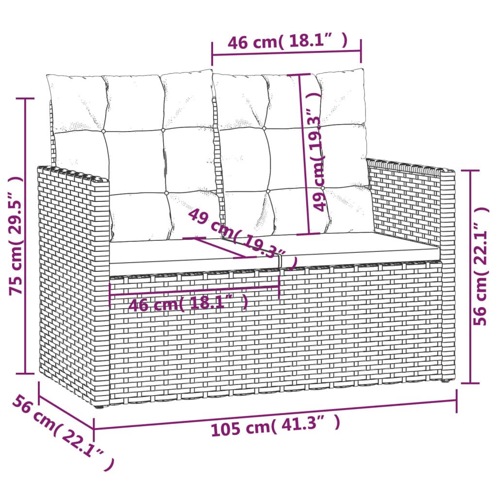 Garden Bench with Cushion Grey 105 cm Poly Rattan