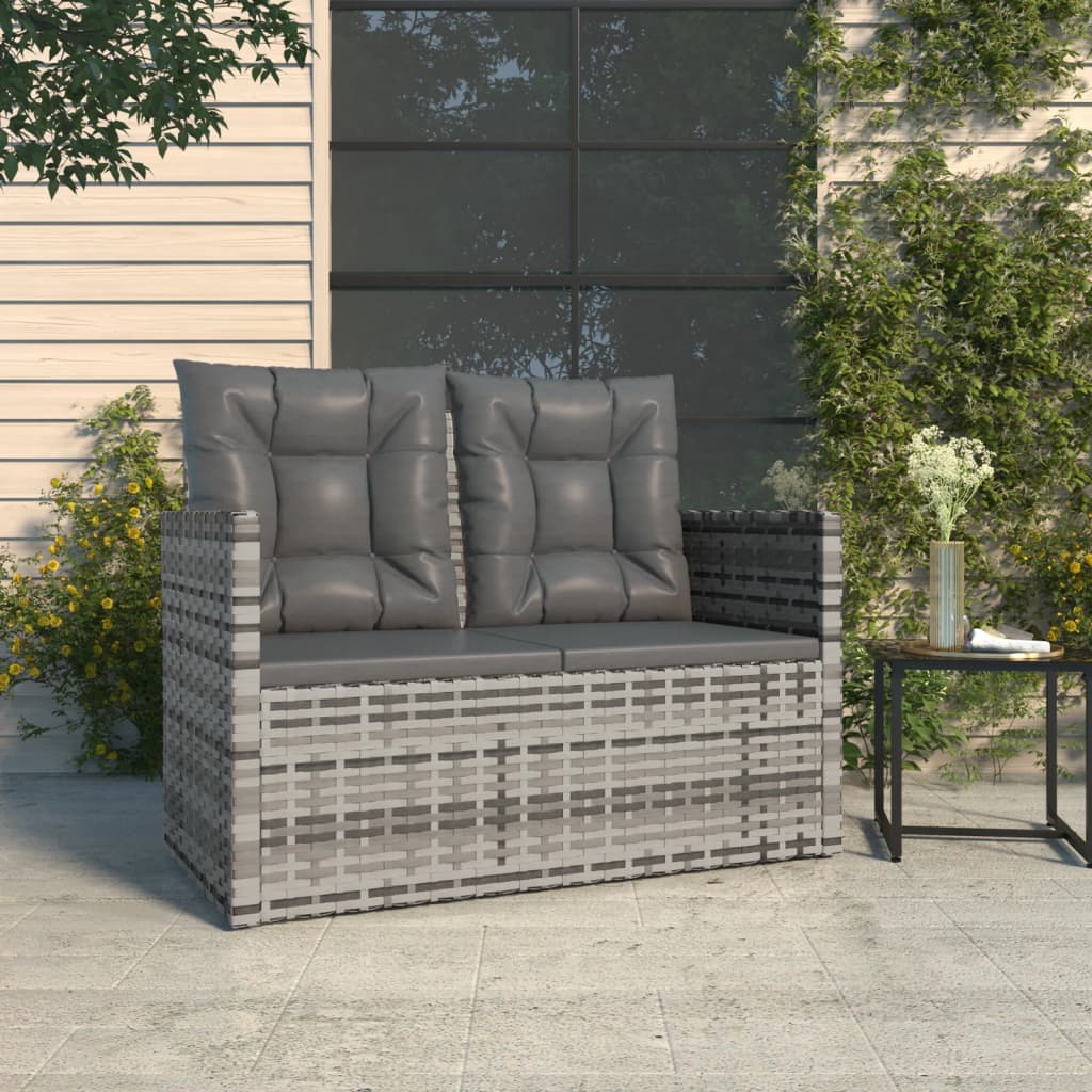 Garden Bench with Cushion Grey 105 cm Poly Rattan