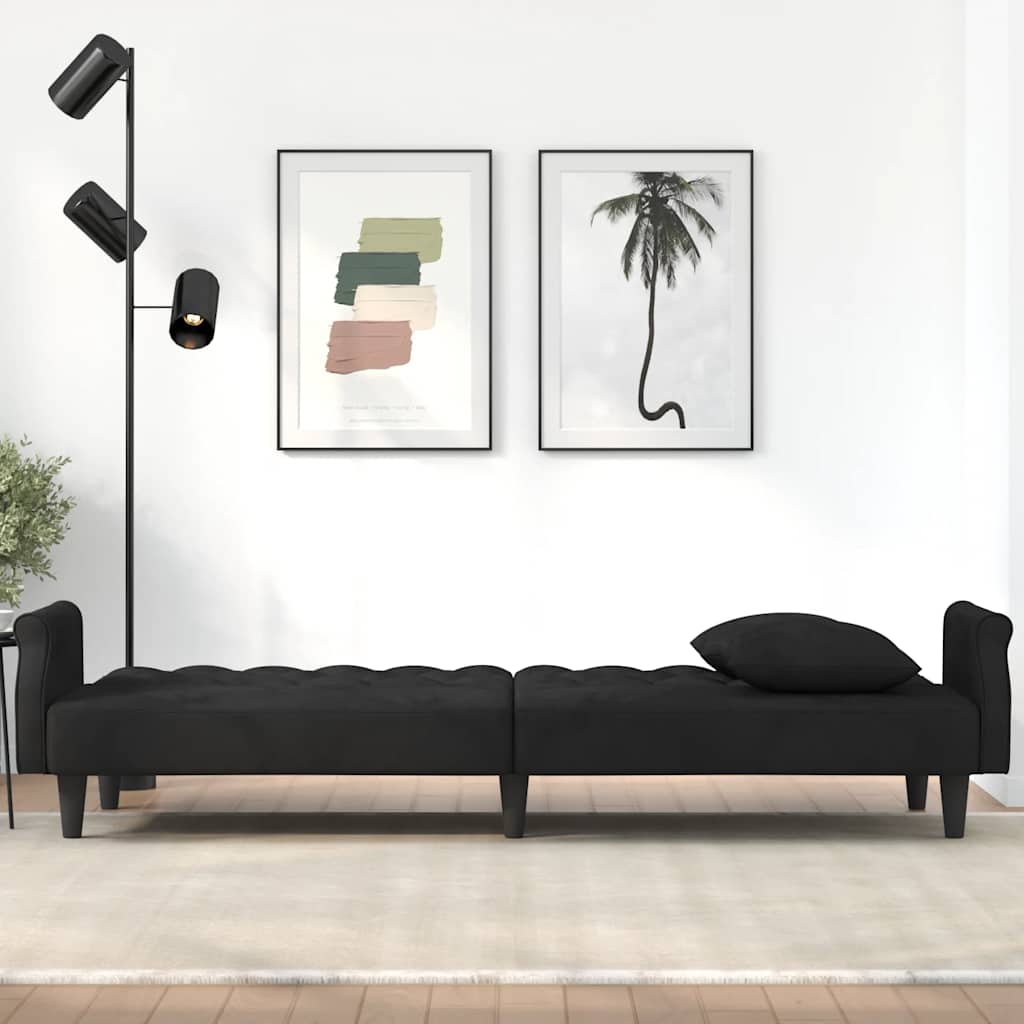 Schlafsofa mit Armlehnen Schwarz Samt