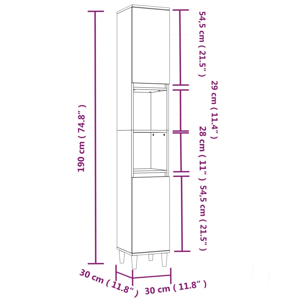 Bathroom cabinet gray Sonoma 30x30x190 cm made of wood