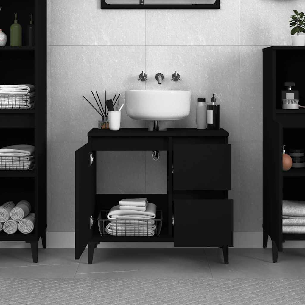 Bathroom cabinet black 65x33x60 cm made of wood