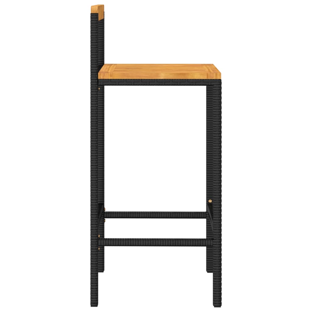 Bar Stools 4 pcs. Black Poly Rattan and Solid Acacia Wood