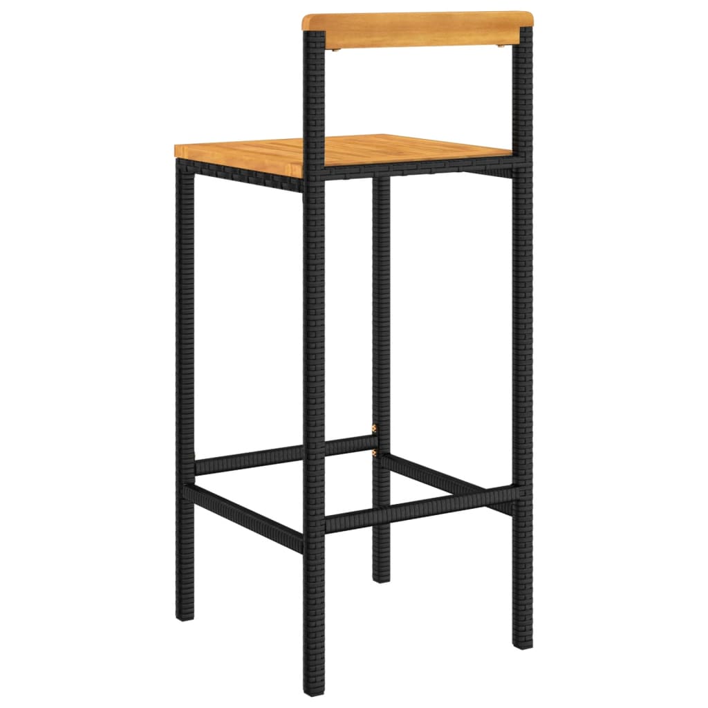 Bar Stools 4 pcs. Black Poly Rattan and Solid Acacia Wood