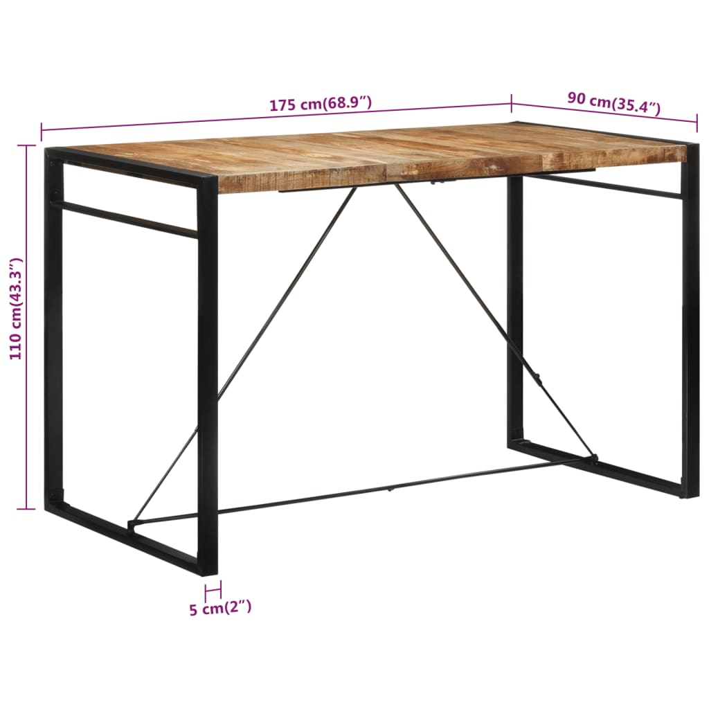 Bartisch 175x90x110 cm Massives Raues Mangoholz