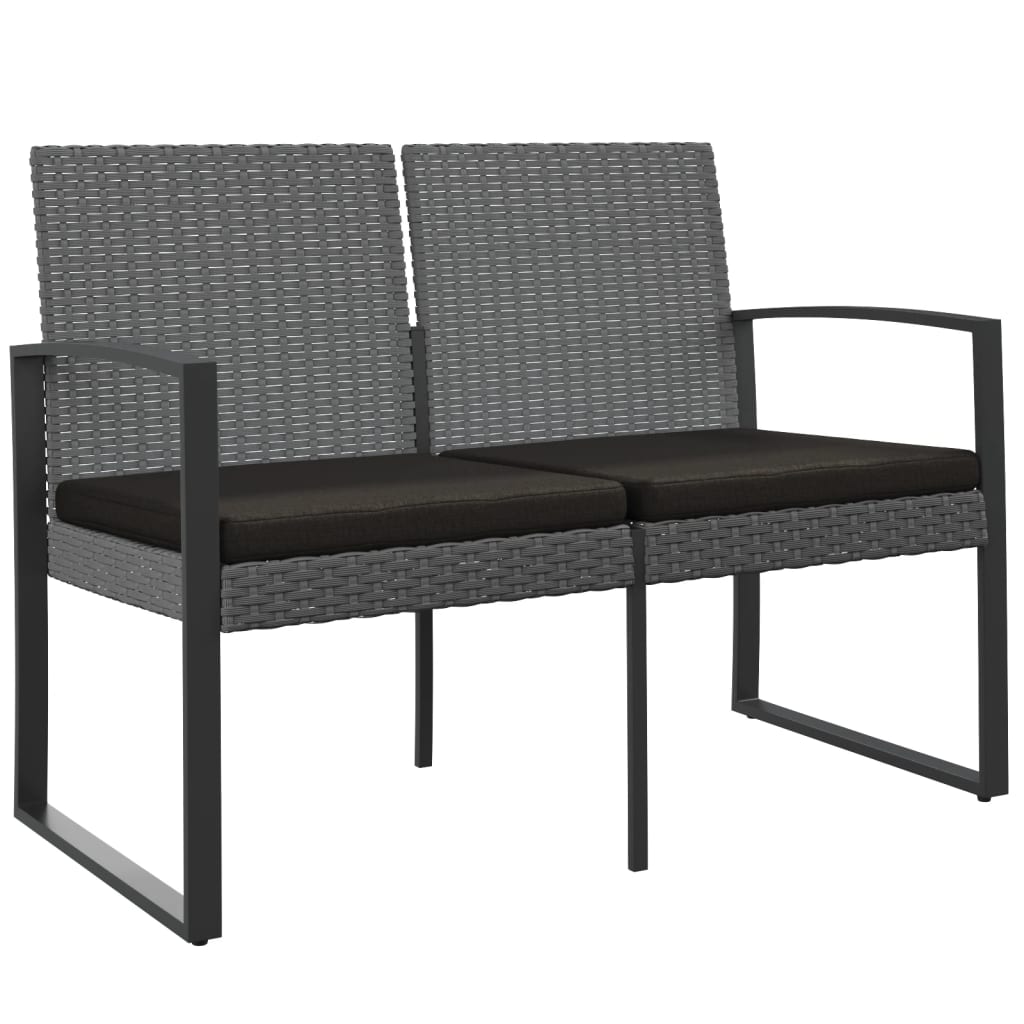 Garden Bench 2-Seater with Cushion Dark Grey PP Rattan