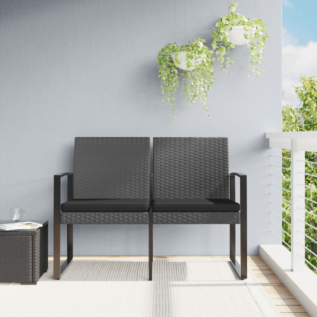 Garden Bench 2-Seater with Cushion Dark Grey PP Rattan