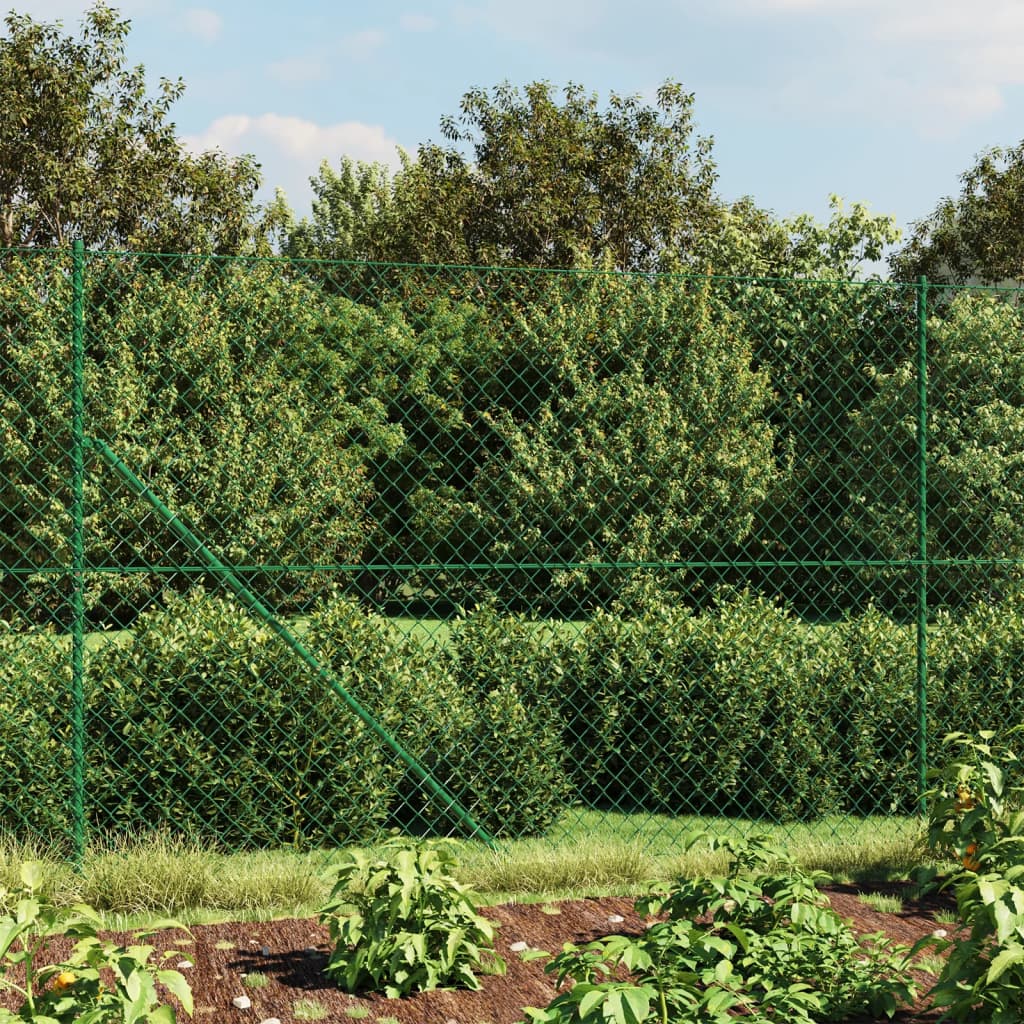 Chain link fence with ground sockets green 1.4x10 m
