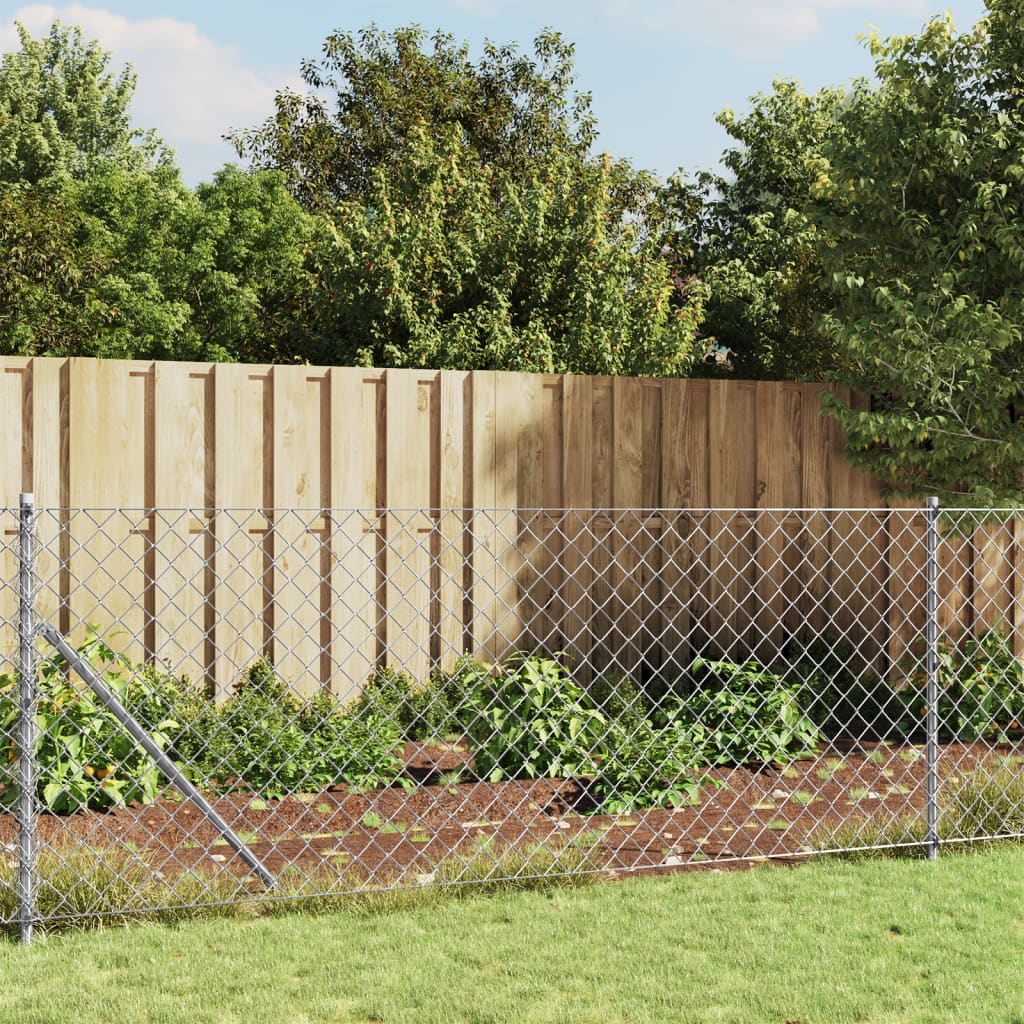 Chain link fence with ground flange silver 1x25 m