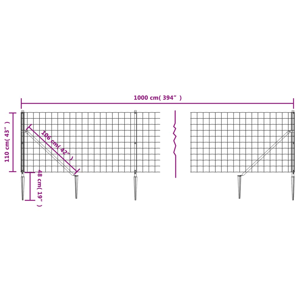 Maschendrahtzaun mit Bodenhülsen Grün 1,1x10 m