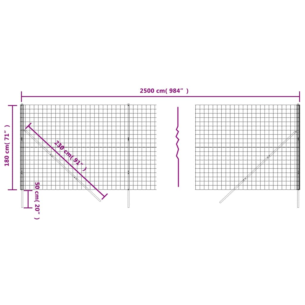 Maschendrahtzaun Anthrazit 1,8x25 m Verzinkter Stahl