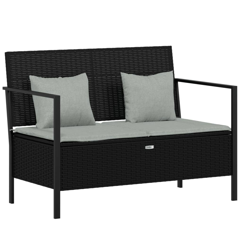 Garden Bench 2-Seater with Cushion Black Poly Rattan