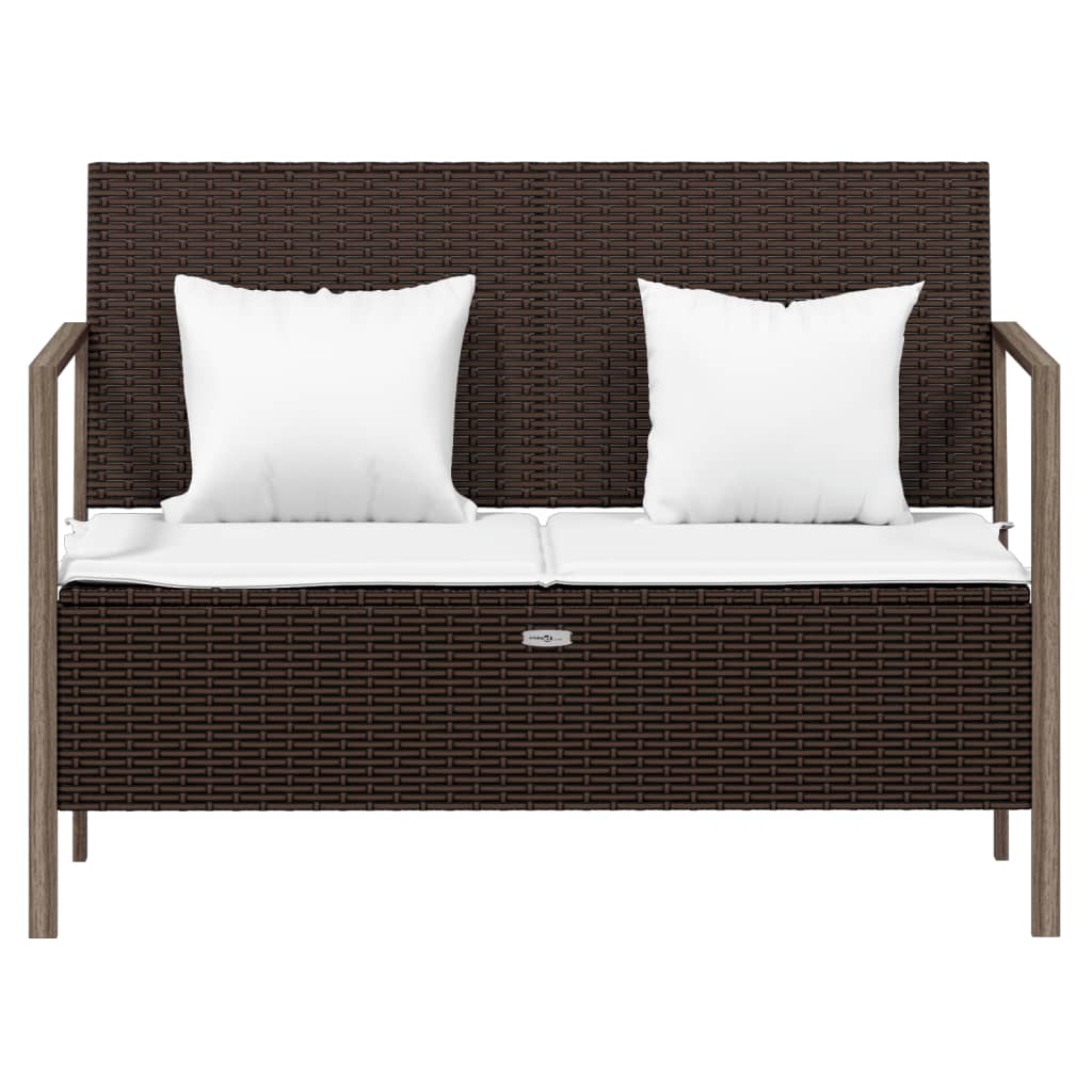 Garden Bench 2-Seater with Cushion Brown Poly Rattan
