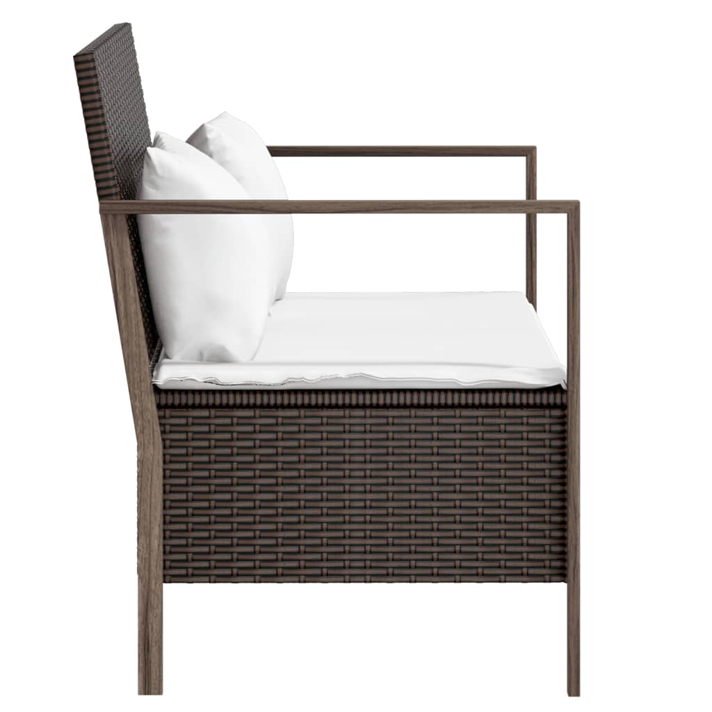 Garden Bench 2-Seater with Cushion Brown Poly Rattan
