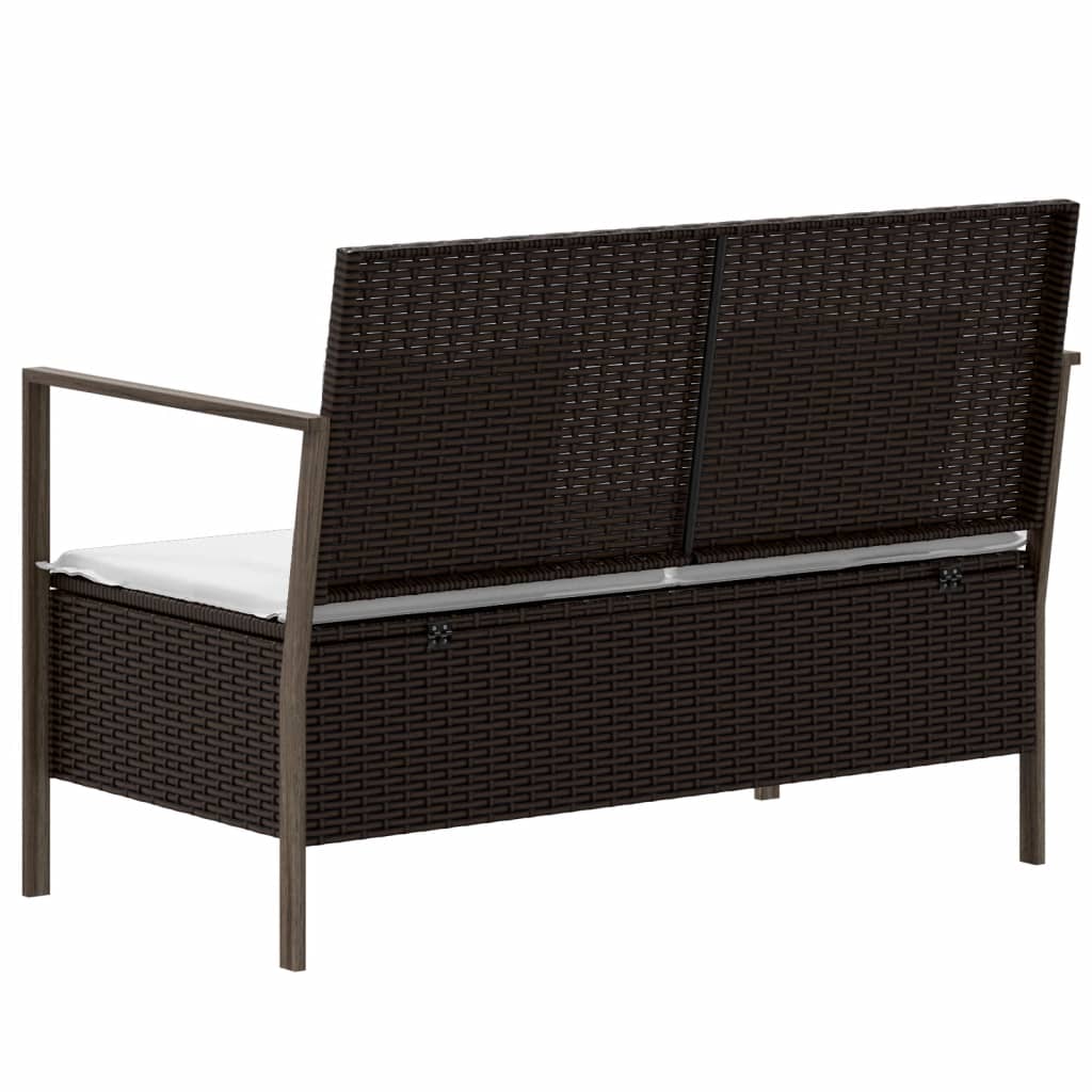 Garden Bench 2-Seater with Cushion Brown Poly Rattan