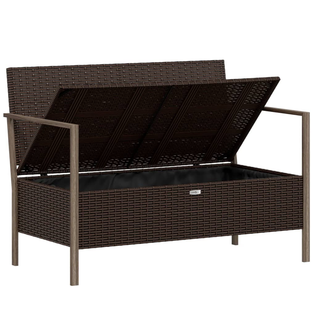 Garden Bench 2-Seater with Cushion Brown Poly Rattan