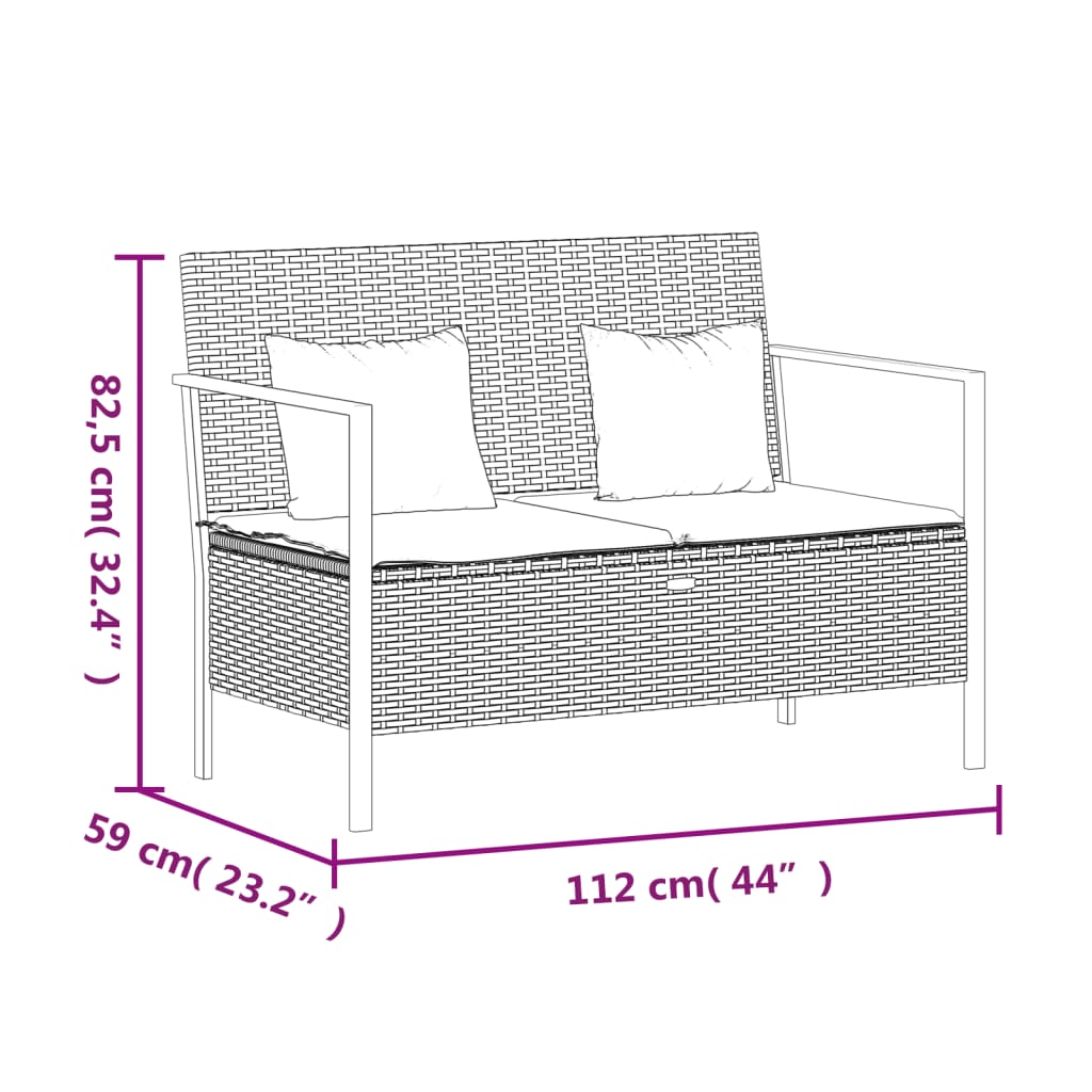 Garden Bench 2-Seater with Cushion Brown Poly Rattan