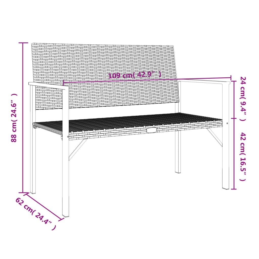 Garden Bench 2-Seater Gray Poly Rattan
