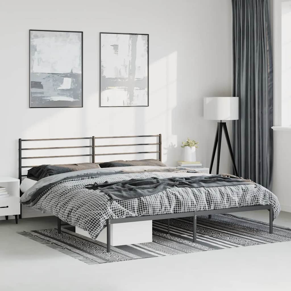 Bed frame with headboard metal black 193x203 cm