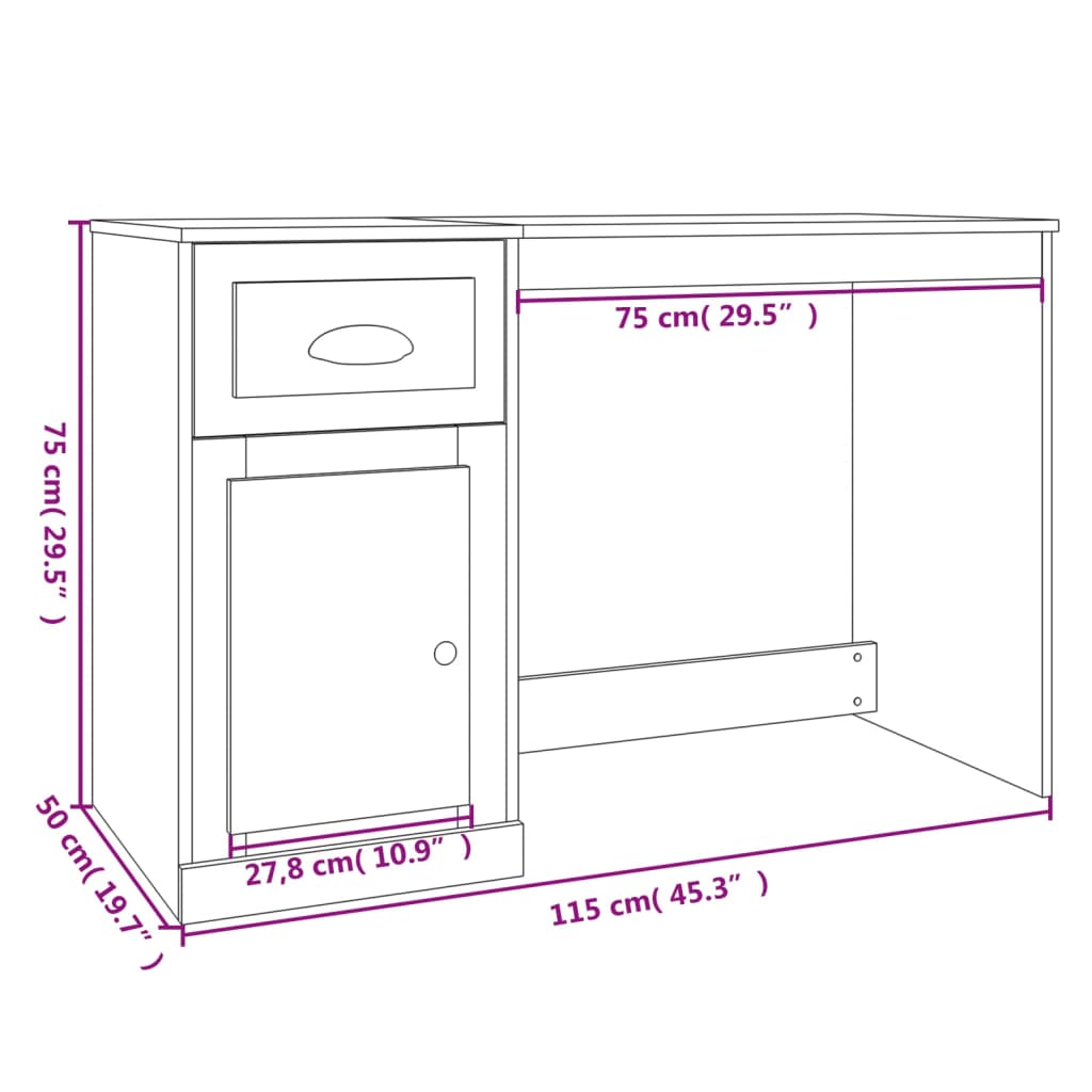Desk with Drawer Gray Sonoma 115x50x75cm