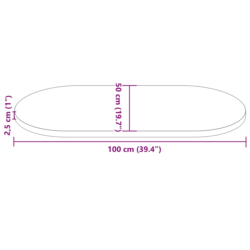 Table top 100x50x2.5 cm solid pine oval