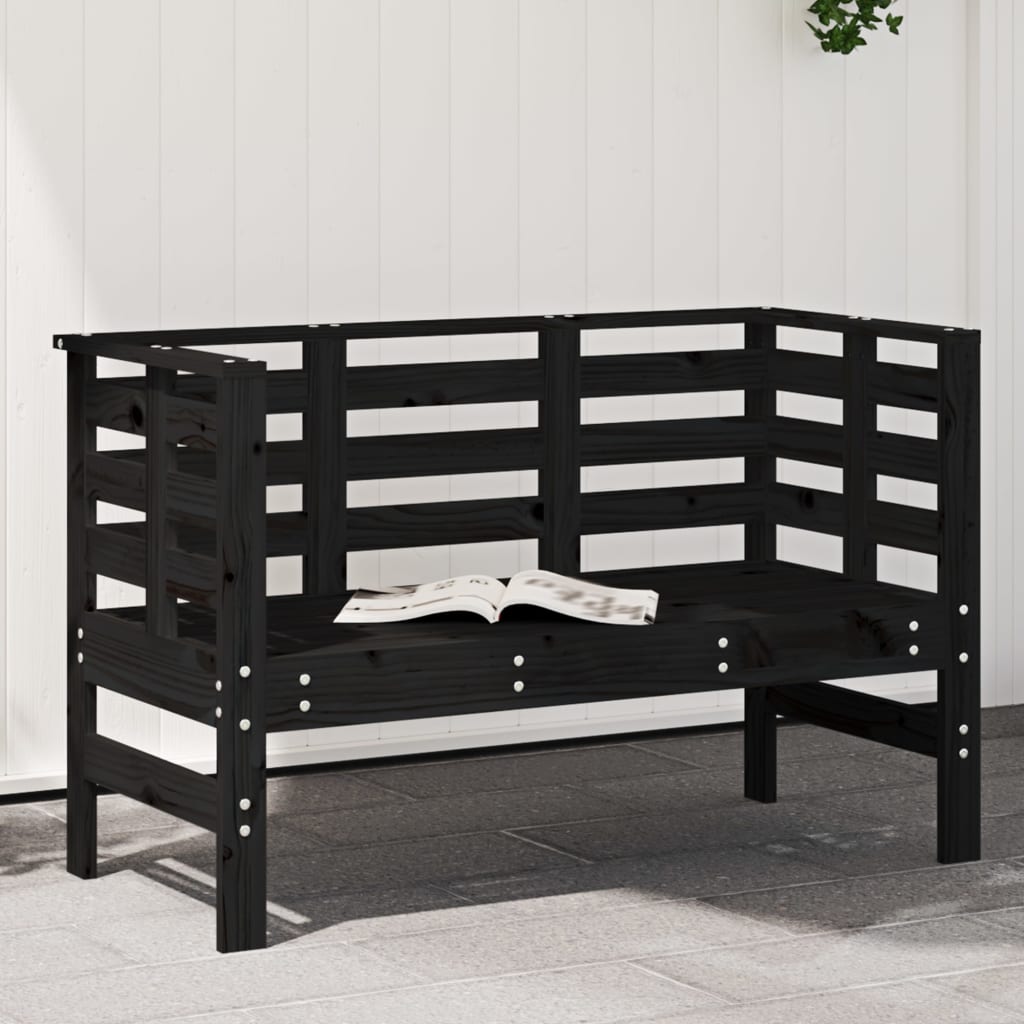 Garden Bench Black 111.5x53x71 cm Solid Pine