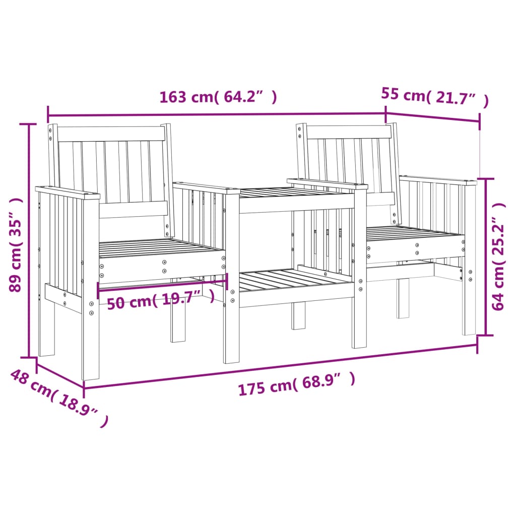 Garden bench with table 2-seater solid wood Douglas fir