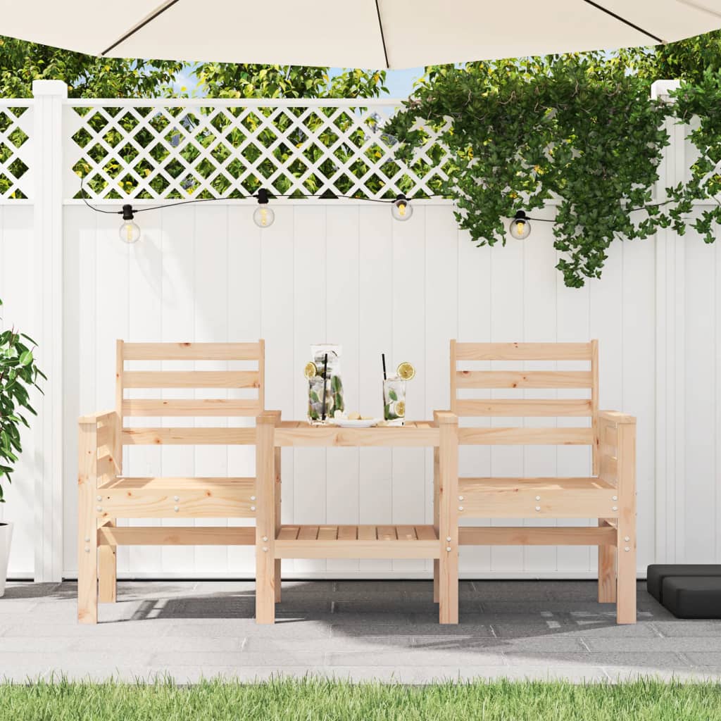 Garden bench with table 2-seater solid pine wood