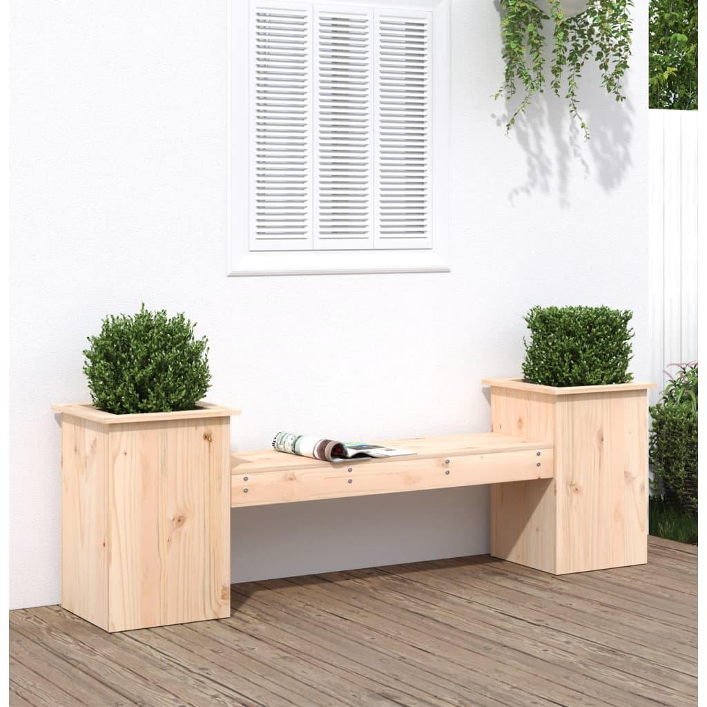Garden bench with plant pots 184.5x39.5x56.5cm solid pine wood