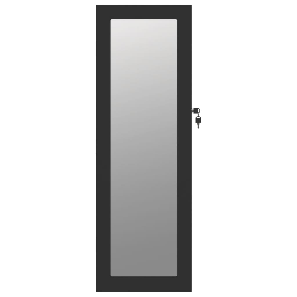 Jewelry cabinet with mirror, wall-mounted, black, 30 x 8.5 x 90 cm