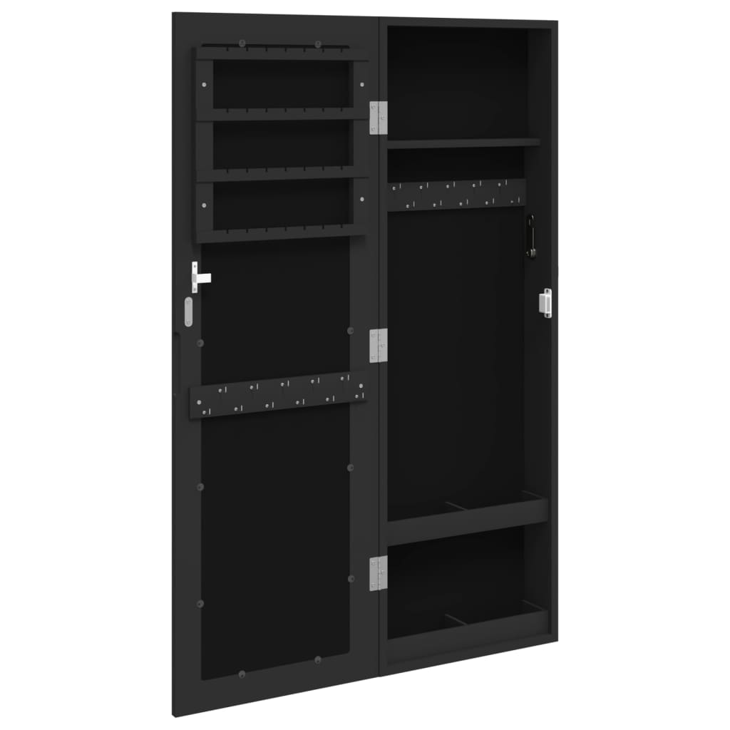 Jewelry cabinet with mirror, wall-mounted, black, 30 x 8.5 x 90 cm