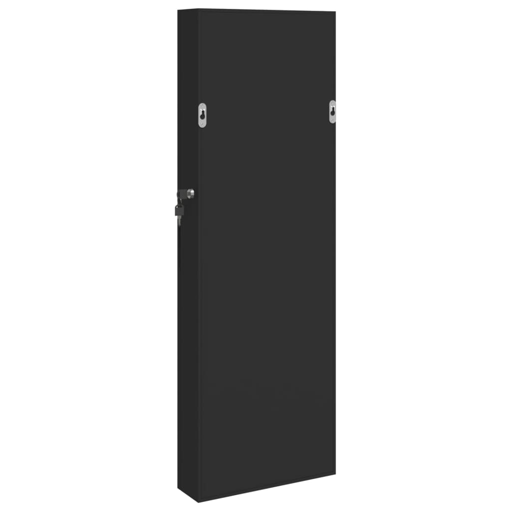 Jewelry cabinet with mirror, wall-mounted, black, 30 x 8.5 x 90 cm