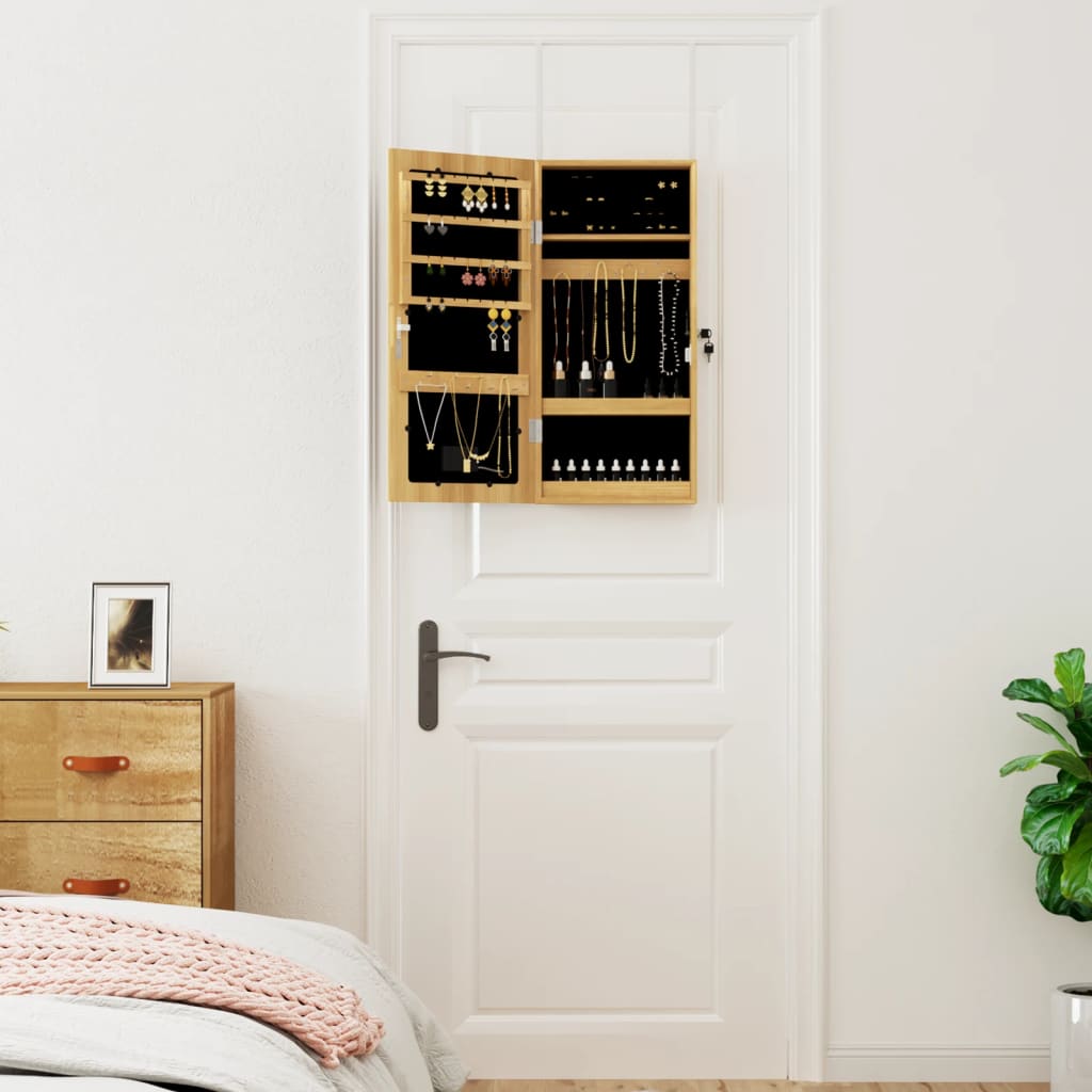 Mirrored jewelry cabinet with LED lighting, wall-mounted