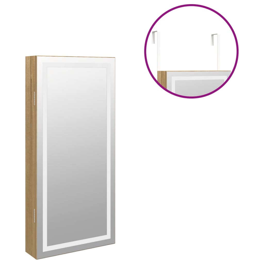 Mirrored jewelry cabinet with LED lighting, wall-mounted