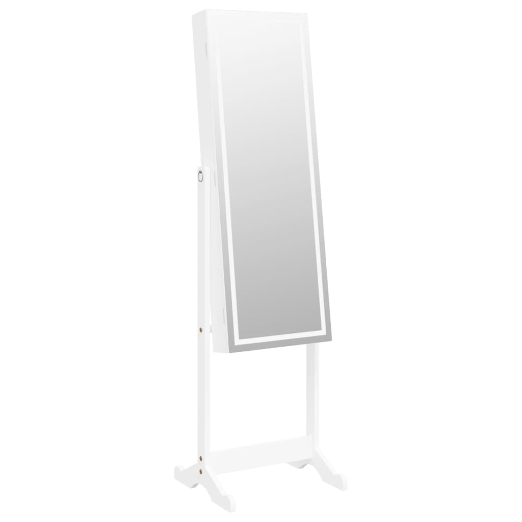 Jewelry cabinet with mirror &amp; LED lighting, freestanding, white