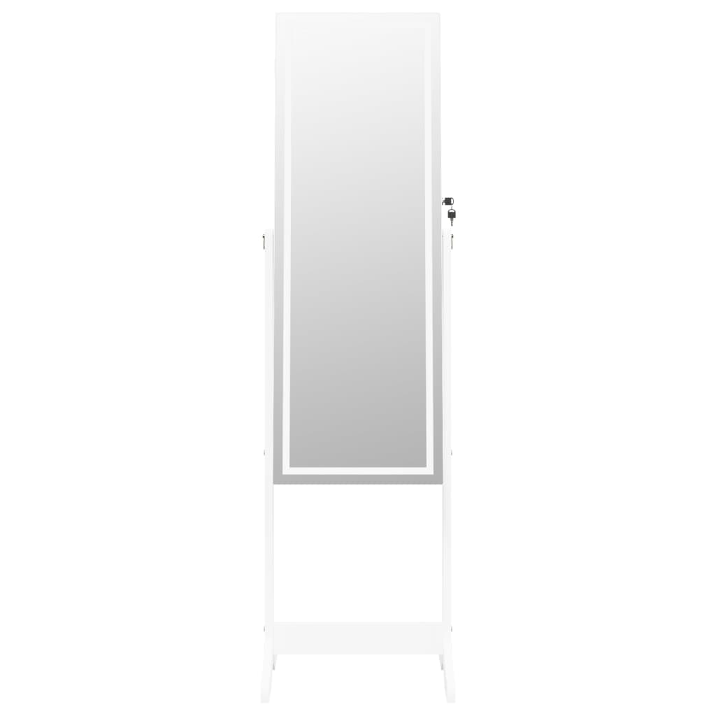 Jewelry cabinet with mirror &amp; LED lighting, freestanding, white