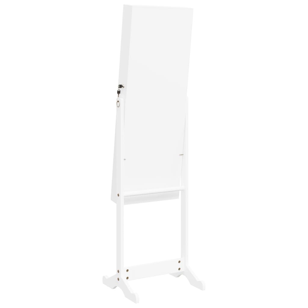 Jewelry cabinet with mirror &amp; LED lighting, freestanding, white