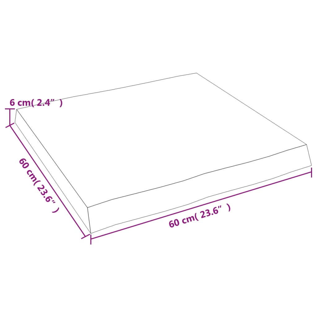 Table top 60x60x(2-6) cm solid wood untreated tree edge