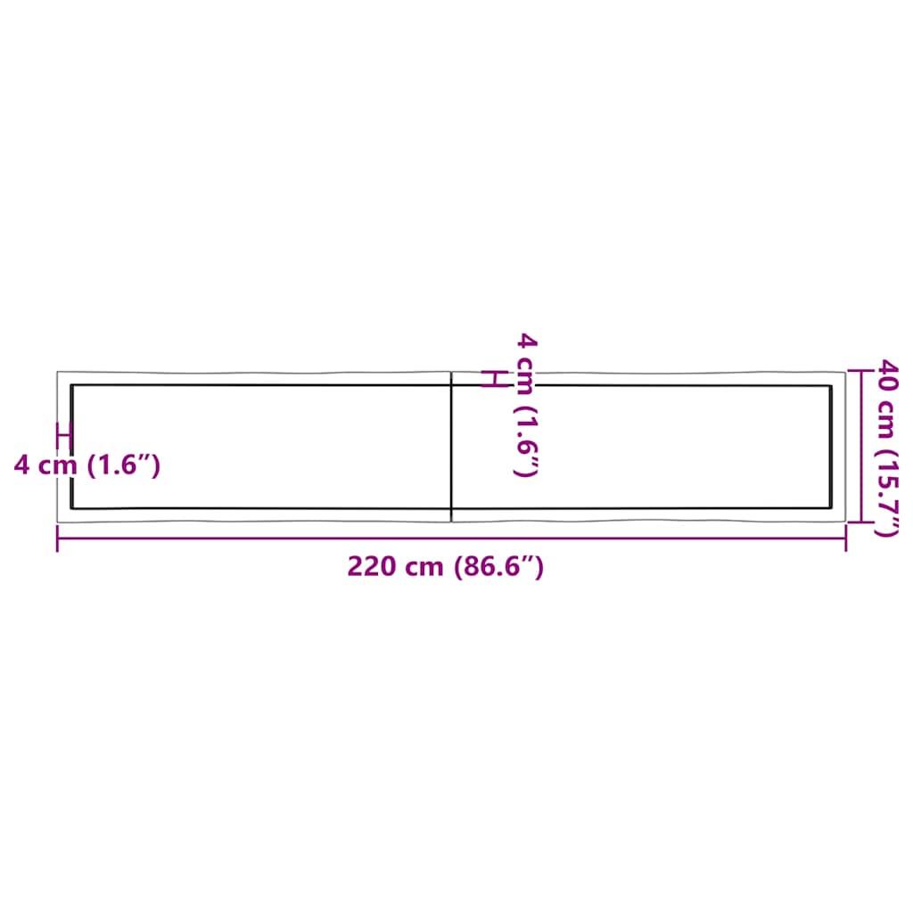 Tischplatte 220x40x(2-4) cm Massivholz Behandelt Baumkante